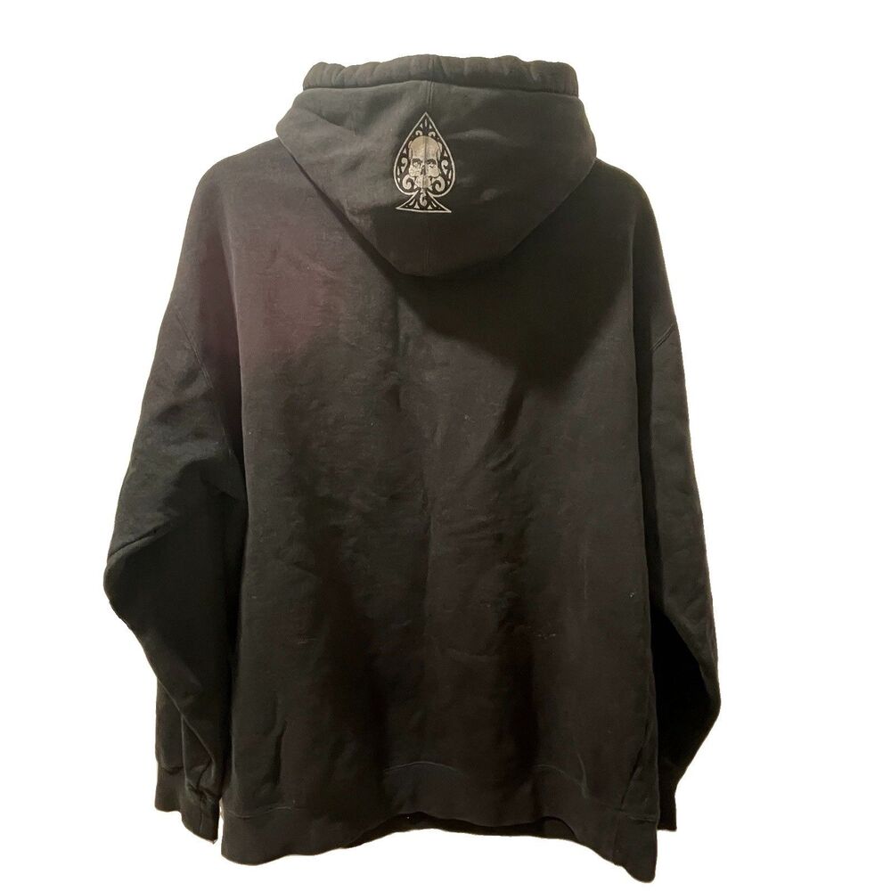 Vtg Icon Moto Spade Skull Hoodie Black Size L Biker Motorcycle Sweatshirt Y2K - Picture 6 of 9